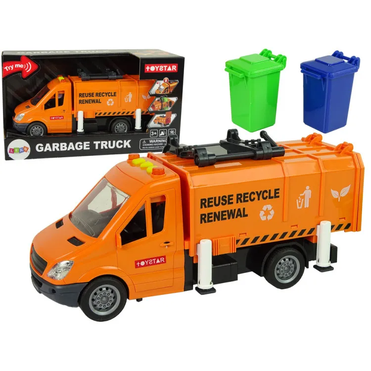 Rubbish Truck with Friction Drive Sound Effects Orange Rotaļlietu automašīnas