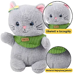 Plīša talismans Cuddly Toy kaķis pelēks zaļš šalle priekšgals 22cm