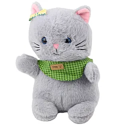 Plīša talismans Cuddly Toy kaķis pelēks zaļš šalle priekšgals 22cm