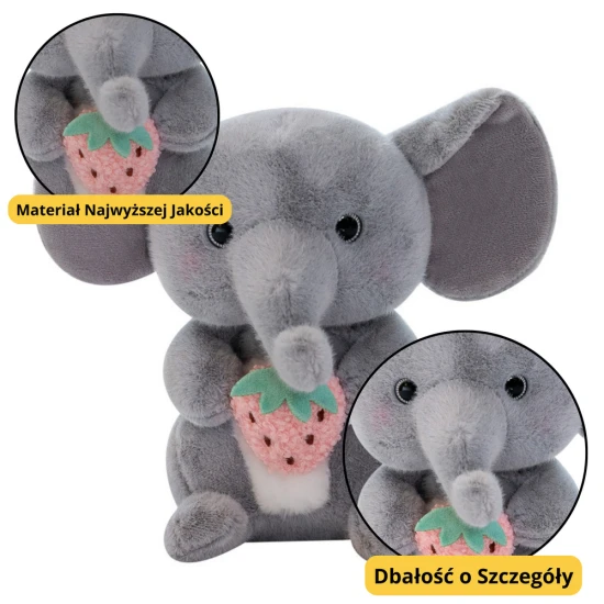 Plush Mascot Cuddly Toy Elephant With Strawberry Gray 23cm Plīša rotaļlietas
