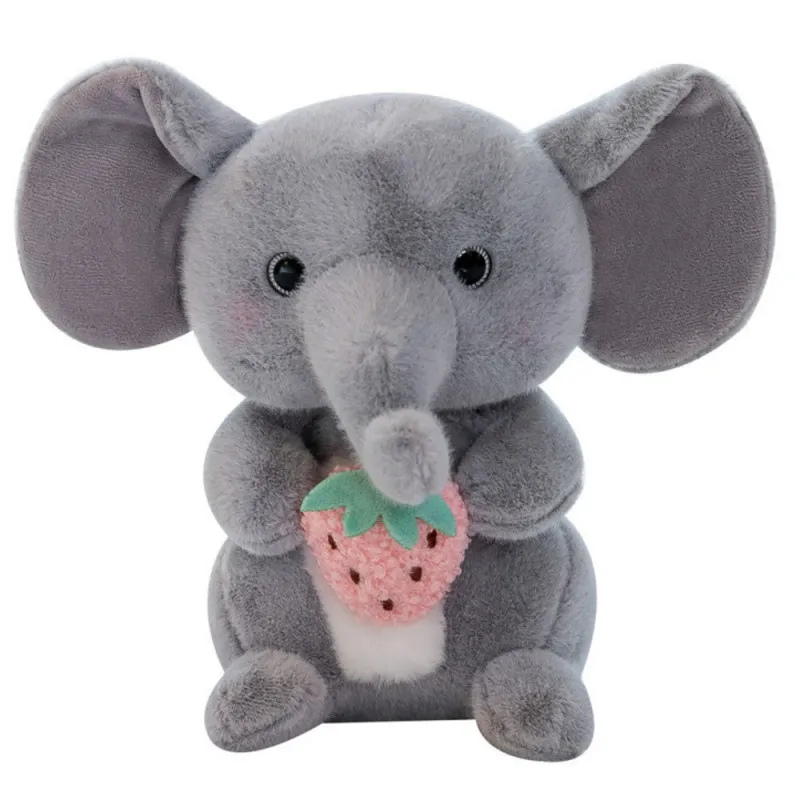 Plush Mascot Cuddly Toy Elephant With Strawberry Gray 23cm Plīša rotaļlietas