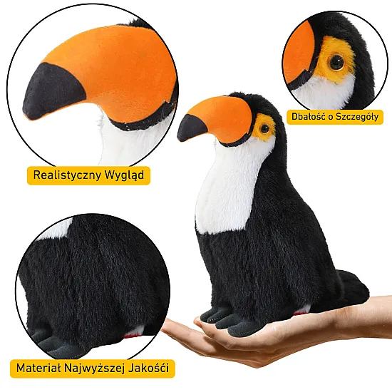 Melnā un baltā plīša rotaļlieta Tukan 30cm