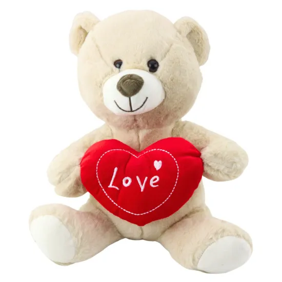 Plush Toy Teddy Bear with Heart Cream Beige 30cm Plīša rotaļlietas