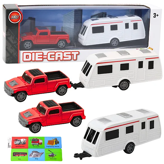 Set of Metal Car with Camper Trailer Red Mänguautod