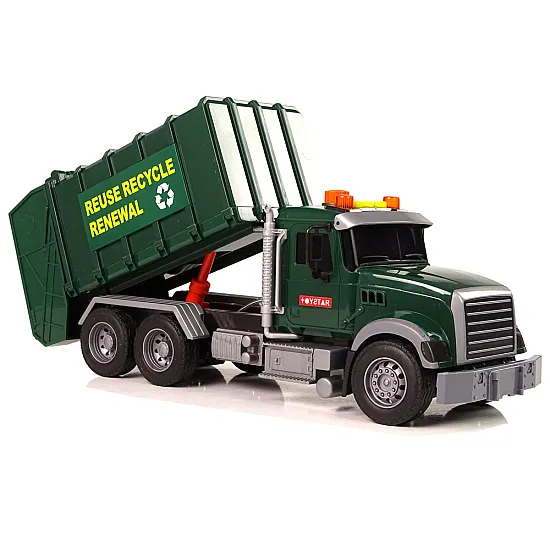 Rubbish Truck Bins Dark Green Sounds Lights Rotaļlietu automašīnas