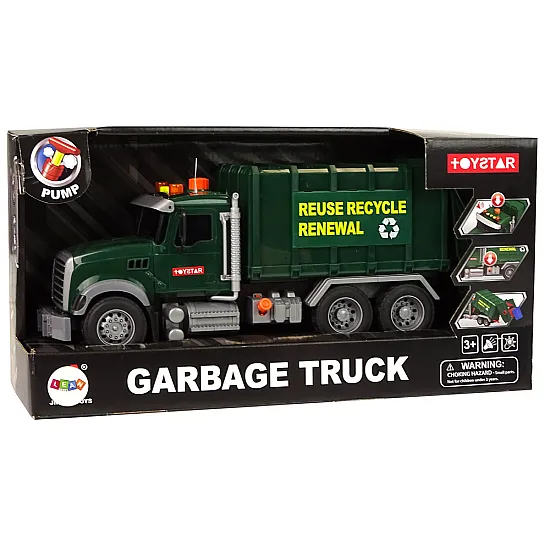 Rubbish Truck Bins Dark Green Sounds Lights Rotaļlietu automašīnas