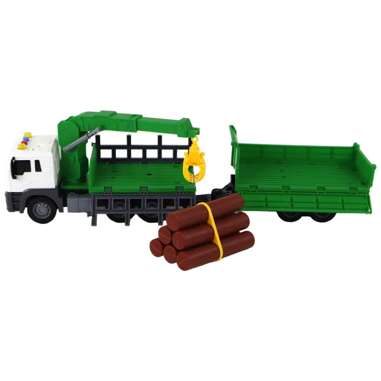 Truck With Crane Friction Drive Sounds Green Wood 1:16 Rotaļlietu automašīnas