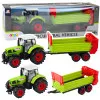 Traktors ar piekabi, berzes piedziņa, atverams motora pārsegs, durvis, zaļš