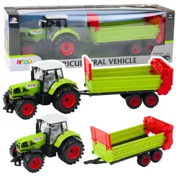 Traktors ar piekabi, berzes piedziņa, atverams motora pārsegs, durvis, zaļš