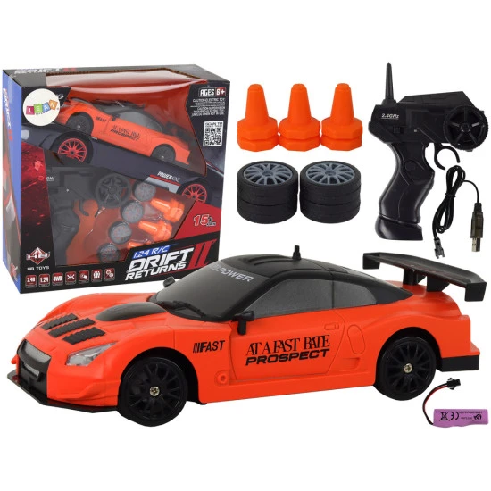Remote Controlled Sports Car R/C 1:24 Orange Interchangeable Wheels Radio vadāmās rotaļlietas