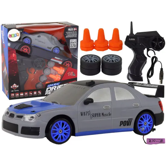 Tālvadības pults vadāma sporta automašīna R/C 1:24 pelēka, nomaināmi riteņi Radio vadāmās rotaļlietas