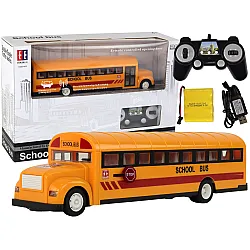 Dzeltens tālvadības R/C skolas autobuss ar atveramām durvīm