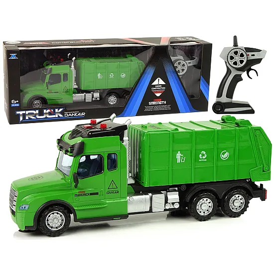Nuotoliniu būdu valdomas šiukšliavežis Pilot 2.4G Lights Sounds Green Radijo bangomis valdomi žaislai