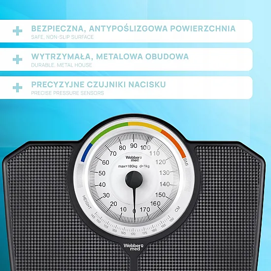 Classic Mechanical Bathroom Scale up to 180 kg Black WEBBER BMI Elektronika un sadzīves tehnika ELDOM