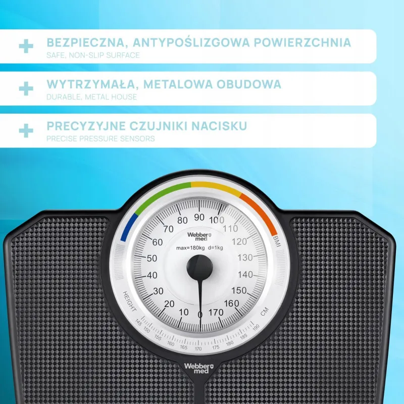 Classic Mechanical Bathroom Scale up to 180 kg Black WEBBER BMI Elektronika un sadzīves tehnika ELDOM