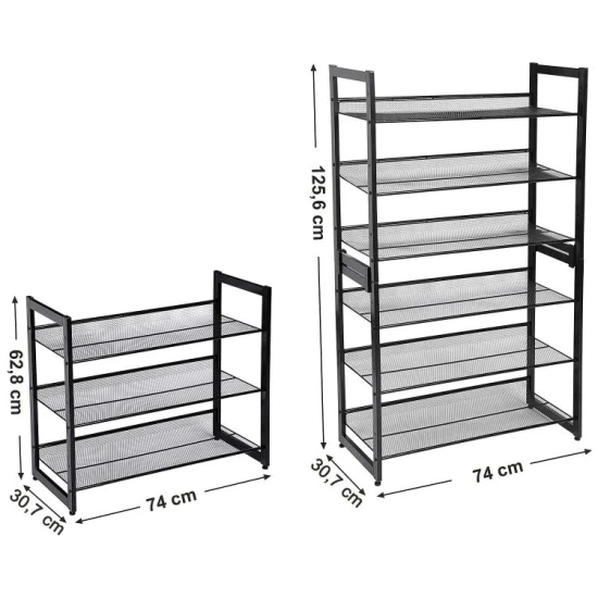 Melnas metāla apavu plaukts, 3 līmeņi Plaukti LEOBERT