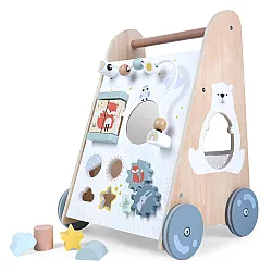 Koka ratiņi ar stumšanas rokturi ECOTOYS