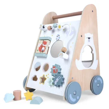 Koka ratiņi ar stumšanas rokturi ECOTOYS