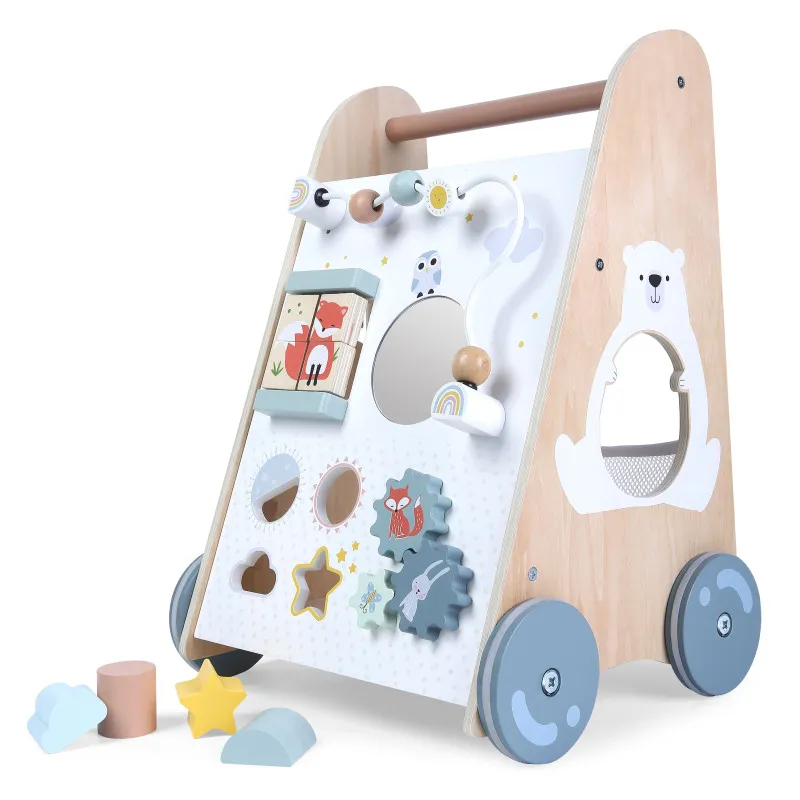 Koka ratiņi ar stumšanas rokturi ECOTOYS