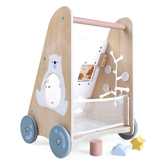 Koka ratiņi ar stumšanas rokturi ECOTOYS