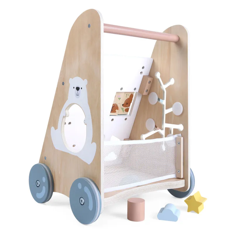 Koka ratiņi ar stumšanas rokturi ECOTOYS