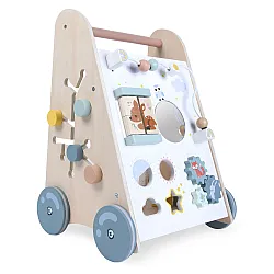 Koka ratiņi ar stumšanas rokturi ECOTOYS