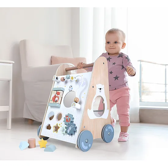 Koka ratiņi ar stumšanas rokturi ECOTOYS