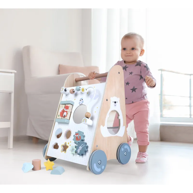 Koka ratiņi ar stumšanas rokturi ECOTOYS