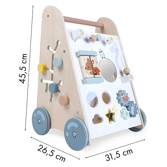 Koka ratiņi ar stumšanas rokturi ECOTOYS