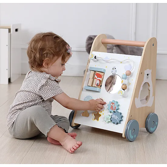 Koka ratiņi ar stumšanas rokturi ECOTOYS