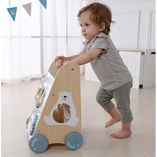 Koka ratiņi ar stumšanas rokturi ECOTOYS