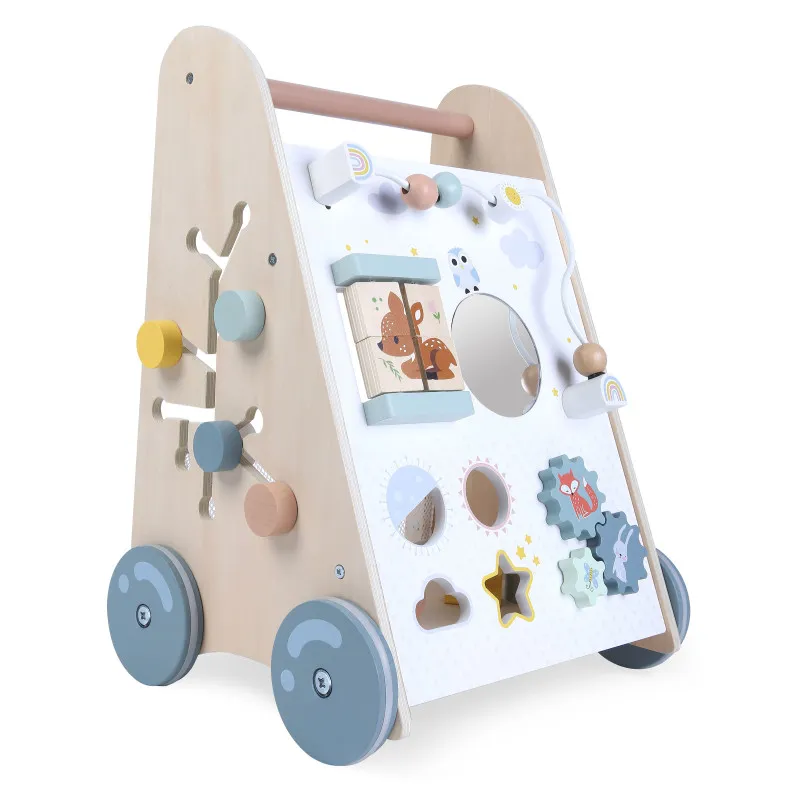 Koka ratiņi ar stumšanas rokturi ECOTOYS