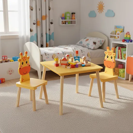 Bērnu mēbeļu komplekts: galds un 2 krēsli ar žirafas motīvu Bērnu mēbeles ECOTOYS