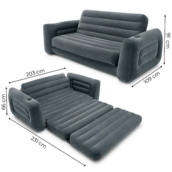 Piepūšama pelēka 2-in-1 dīvāna-gulta INTEX 66552NP