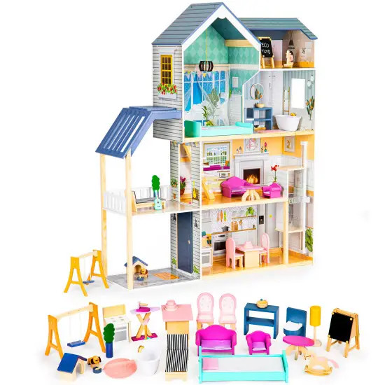 Zila koka leļļu māja Ecotoys Leļļu un spēļu komplekti ECOTOYS