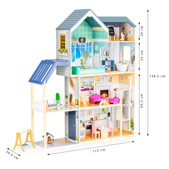 Zila koka leļļu māja Ecotoys Leļļu un spēļu komplekti ECOTOYS