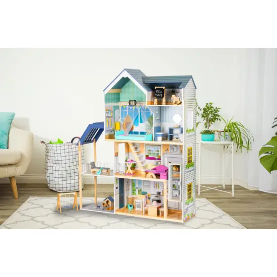Zila koka leļļu māja Ecotoys Leļļu un spēļu komplekti ECOTOYS