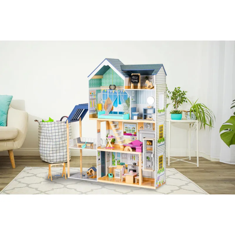 Zila koka leļļu māja Ecotoys Leļļu un spēļu komplekti ECOTOYS