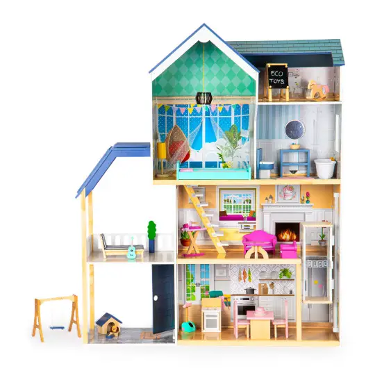 Zila koka leļļu māja Ecotoys Leļļu un spēļu komplekti ECOTOYS