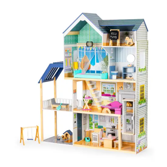 Zila koka leļļu māja Ecotoys Leļļu un spēļu komplekti ECOTOYS