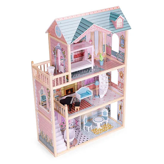 Liels koka leļļu namiņš, 3 stāvi, 11 mēbeles, „ECOTOYS“