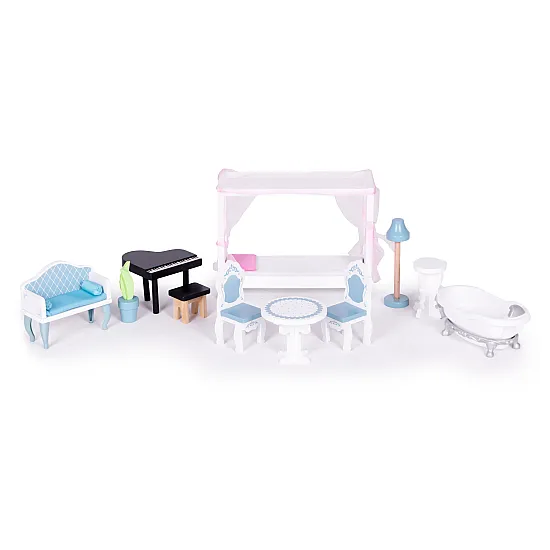 Liels koka leļļu namiņš, 3 stāvi, 11 mēbeles, „ECOTOYS“