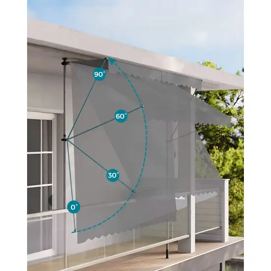 Regulējama augstuma pelēka balkona/terases nojume ar sviru 300 x 120 cm MultiGarden