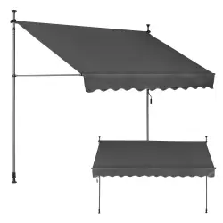 Regulējama augstuma pelēka balkona/terases nojume ar sviru 300 x 120 cm MultiGarden