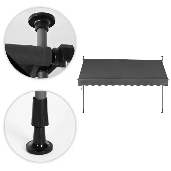 Regulējama augstuma pelēka balkona/terases nojume ar sviru 300 x 120 cm MultiGarden
