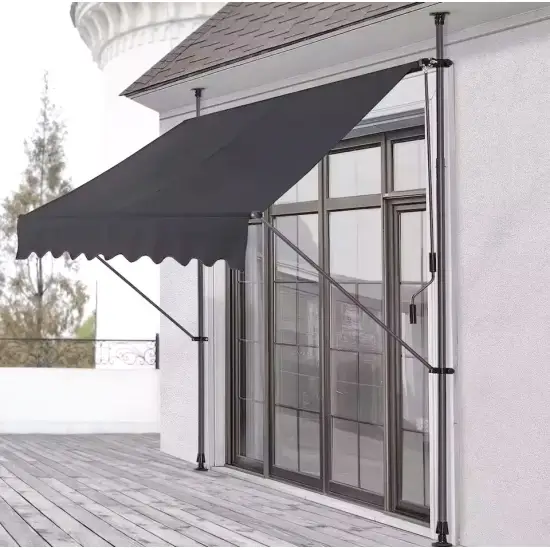 Regulējama augstuma pelēka balkona/terases nojume ar sviru 300 x 120 cm MultiGarden