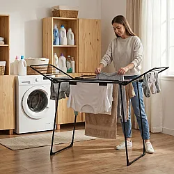 Salokāms melns veļas žāvētājs, 25 metri, 4 spārni