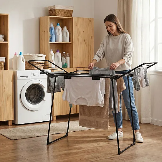 Salokāms melns veļas žāvētājs, 25 metri, 4 spārni