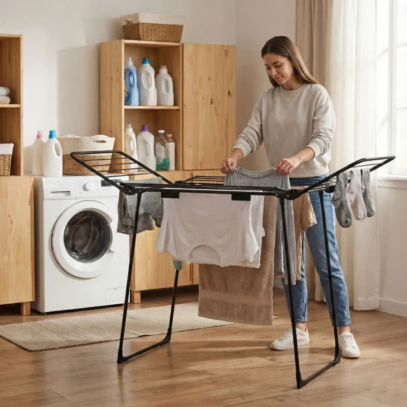 Salokāms melns veļas žāvētājs, 25 metri, 4 spārni