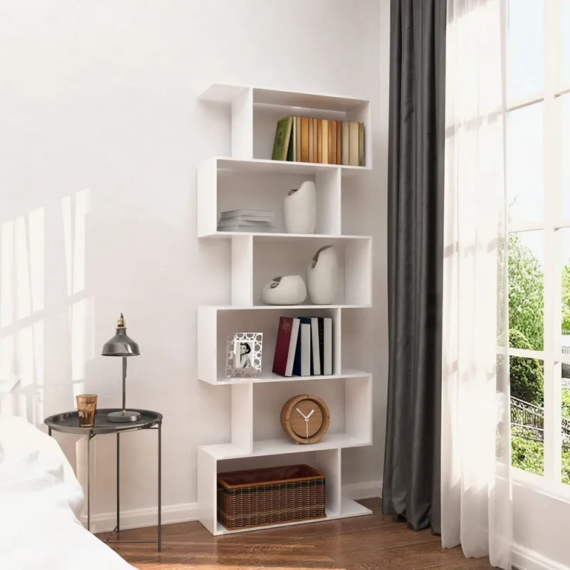 Mūsdienīga balta grāmatu plaukts ar 5 plauktiem Plaukti ModernHome